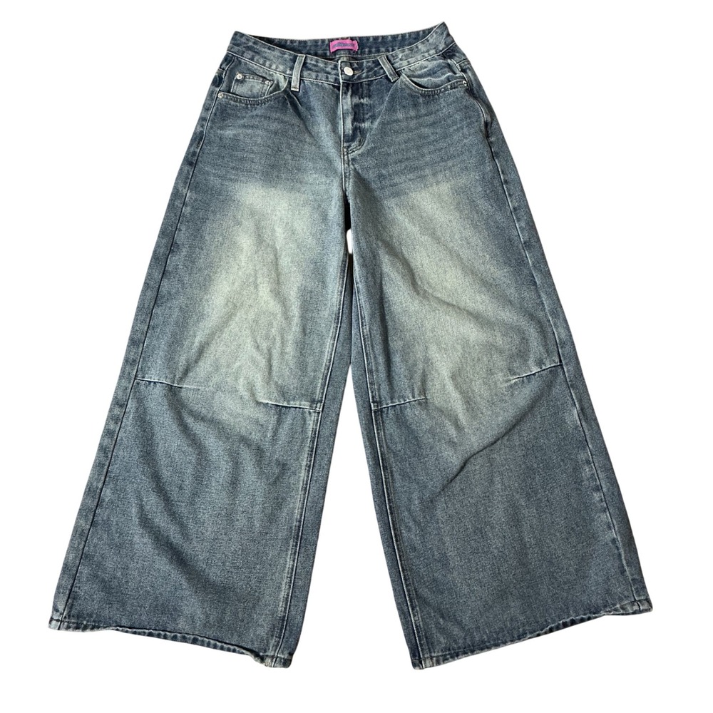 Y2K Edikted Skater Girl Washed Denim Low Rise‎ Leg Baggy Jeans Size Small